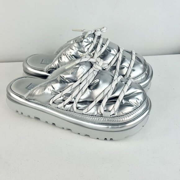 Women 8 - UGG HI Shine Spaceslider Slide Silver Sandal - Picture 1 of 8